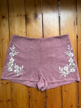 Vegan Suede Floral Embroidered Shorts | Dusty Rose | Size Medium